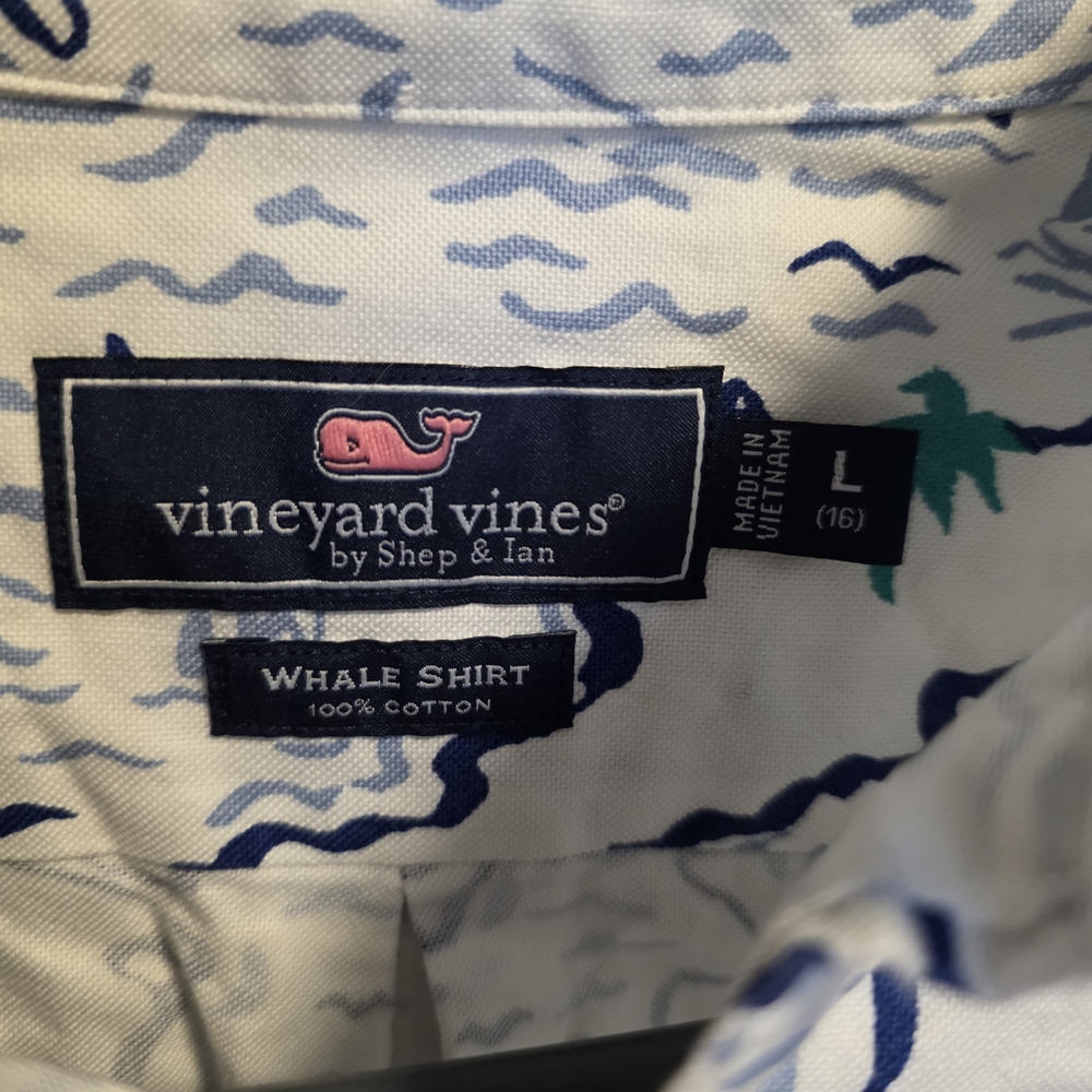Vineyard Vines White and Blue Map Print Shirt - Picture 2 of 4